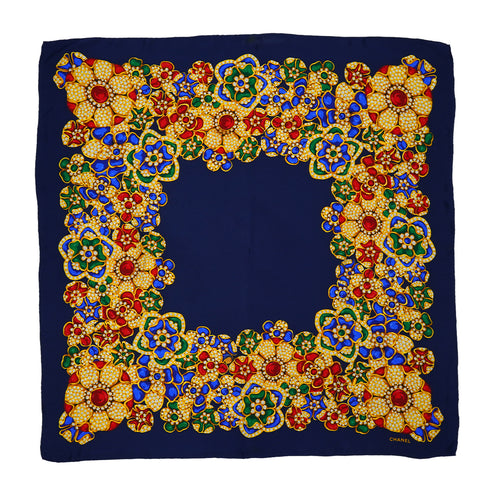 VINTAGE CHANEL GRIPOIX JEWELRY PATTERN SCARF MULTICOLOR SILK 90331874