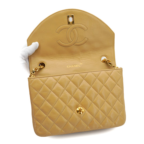 VINTAGE CHANEL HALF MOON CHAIN SHOULDER BAG BEIGE LAMB SKIN GOLD HARDWARE 90317895