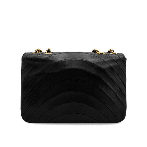VINTAGE CHANEL HALF MOON CHAIN SHOULDER BAG BLACK LAMB SKIN 90322048