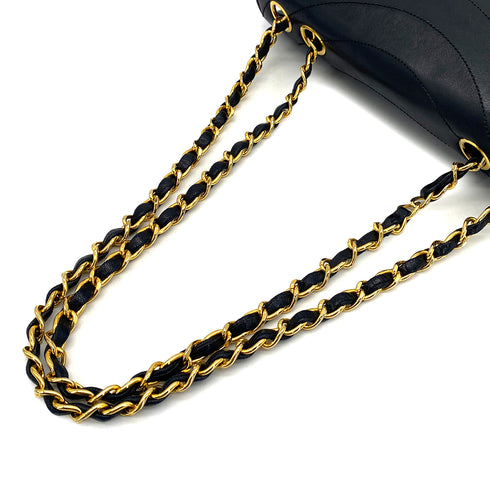 VINTAGE CHANEL HALF MOON CHAIN SHOULDER BAG BLACK LAMB SKIN 90322048