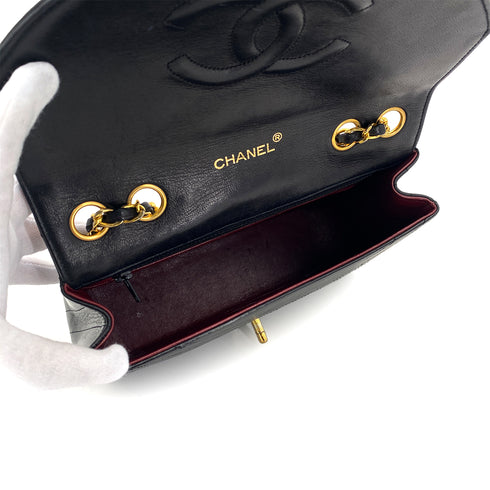 VINTAGE CHANEL HALF MOON CHAIN SHOULDER BAG BLACK LAMB SKIN 90322048