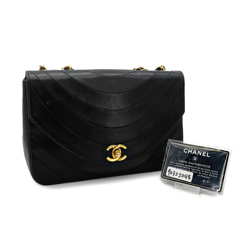 VINTAGE CHANEL HALF MOON CHAIN SHOULDER BAG BLACK LAMB SKIN 90322048