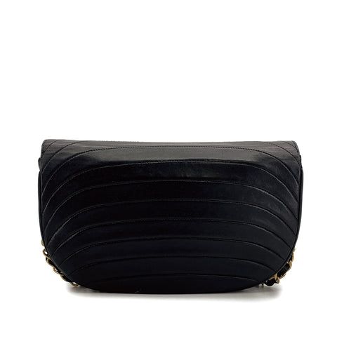 VINTAGE CHANEL HALF MOON CHAIN SHOULDER BAG BLACK LAMB SKIN GOLD HARDWARE 90315013