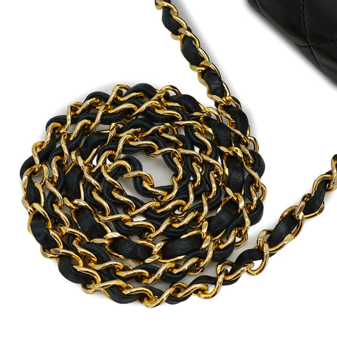 VINTAGE CHANEL HALF MOON CHAIN SHOULDER BAG BLACK LAMB SKIN GOLD HARDWARE 90333726