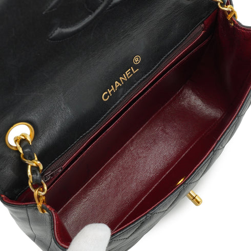 VINTAGE CHANEL HALF MOON CHAIN SHOULDER BAG BLACK LAMB SKIN GOLD HARDWARE 90333726
