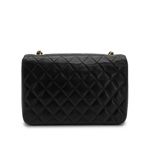 VINTAGE CHANEL HALF MOON CHAIN SHOULDER BAG BLACK LAMB SKIN GOLD HARDWARE 90317923