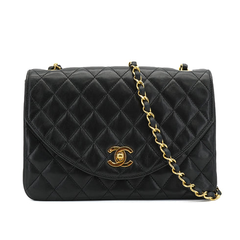VINTAGE CHANEL HALF MOON CHAIN SHOULDER BAG BLACK LAMB SKIN GOLD HARDWARE 90322528