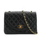 VINTAGE CHANEL HALF MOON CHAIN SHOULDER BAG BLACK LAMB SKIN GOLD HARDWARE 90322528
