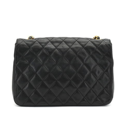 VINTAGE CHANEL HALF MOON CHAIN SHOULDER BAG BLACK LAMB SKIN GOLD HARDWARE 90322528