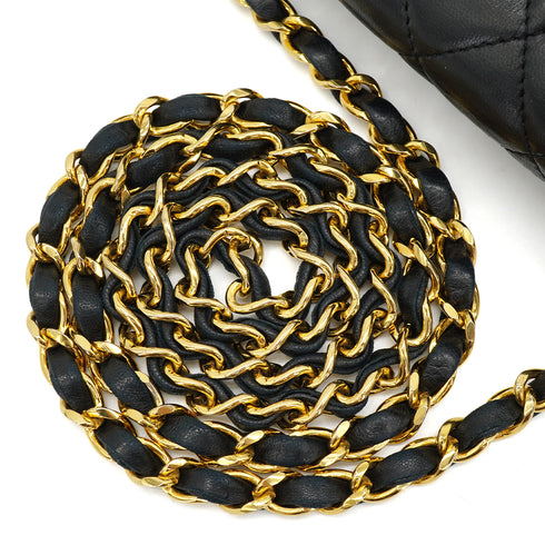 VINTAGE CHANEL HALF MOON CHAIN SHOULDER BAG BLACK LAMB SKIN GOLD HARDWARE 90322528