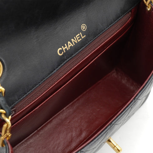 VINTAGE CHANEL HALF MOON CHAIN SHOULDER BAG BLACK LAMB SKIN GOLD HARDWARE 90322528