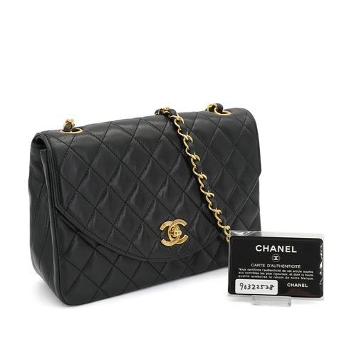 VINTAGE CHANEL HALF MOON CHAIN SHOULDER BAG BLACK LAMB SKIN GOLD HARDWARE 90322528