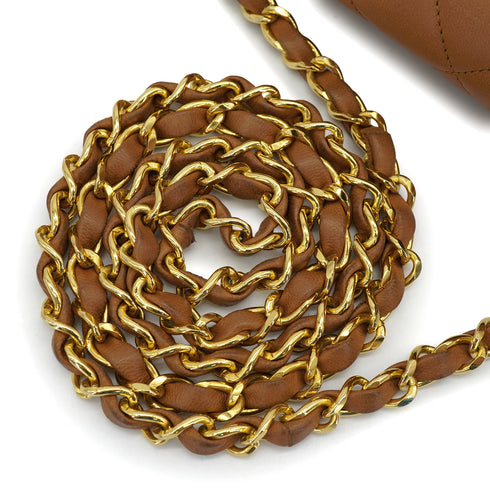 VINTAGE CHANEL HALF MOON CHAIN SHOULDER BAG BROWN LAMB SKIN GOLD HARDWARE 90318628