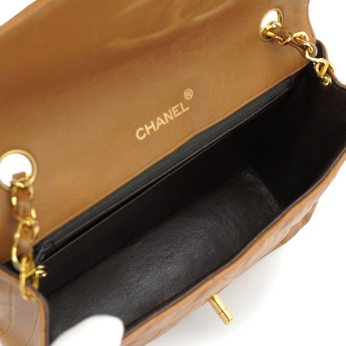 VINTAGE CHANEL HALF MOON CHAIN SHOULDER BAG BROWN LAMB SKIN GOLD HARDWARE 90318628