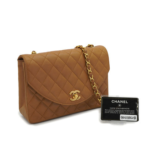 VINTAGE CHANEL HALF MOON CHAIN SHOULDER BAG BROWN LAMB SKIN GOLD HARDWARE 90318628