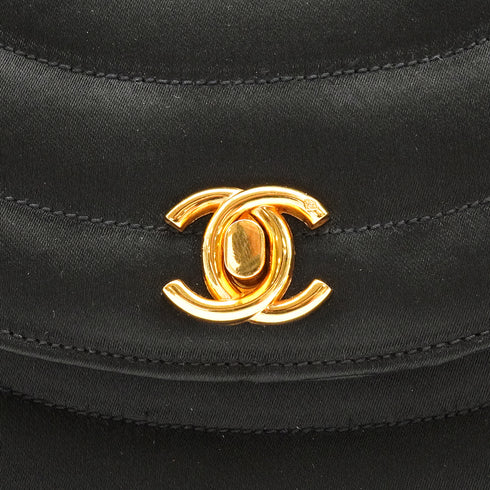 VINTAGE CHANEL HALF MOON CHAIN SHOULDER BAG FRINGE BLACK SATIN GOLD HARDWARE 90339646