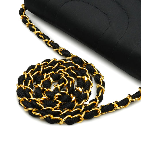 VINTAGE CHANEL HALF MOON CHAIN SHOULDER BAG FRINGE BLACK SATIN GOLD HARDWARE 90339646