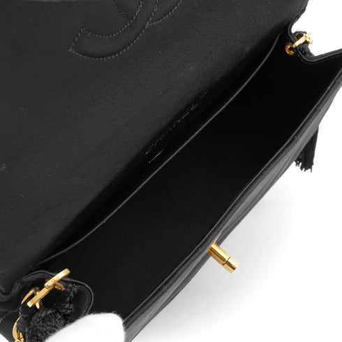 VINTAGE CHANEL HALF MOON CHAIN SHOULDER BAG FRINGE BLACK SATIN GOLD HARDWARE 90339646