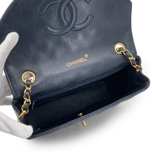 VINTAGE CHANEL HALF MOON CHAIN SHOULDER BAG NAVY LAMB SKIN GOLD HARDWARE 90318630