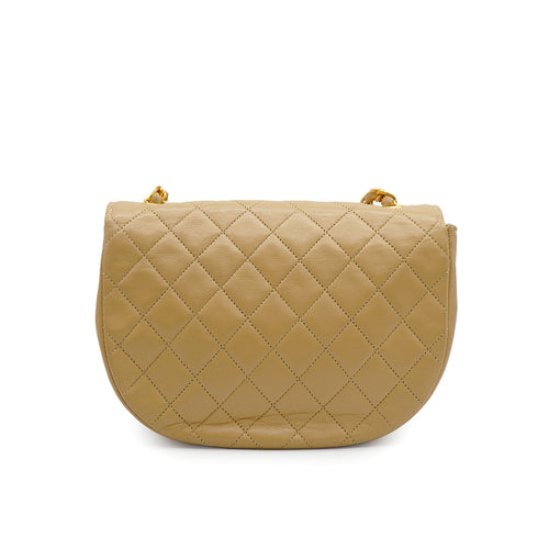 VINTAGE CHANEL HALF MOON MATELASSE CHAIN SHOULDER BAG BEIGE LAMB SKIN GOLD HARDWARE 90333734