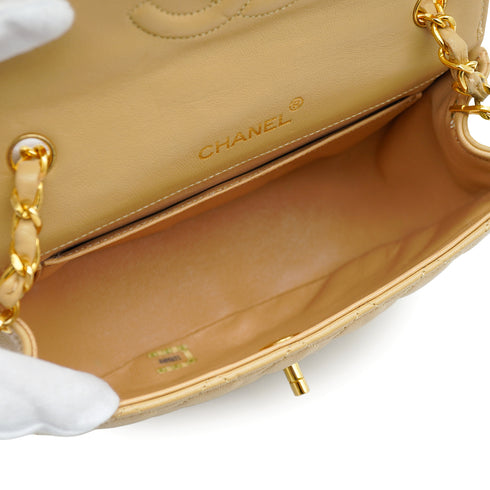 VINTAGE CHANEL HALF MOON MATELASSE CHAIN SHOULDER BAG BEIGE LAMB SKIN GOLD HARDWARE 90333734