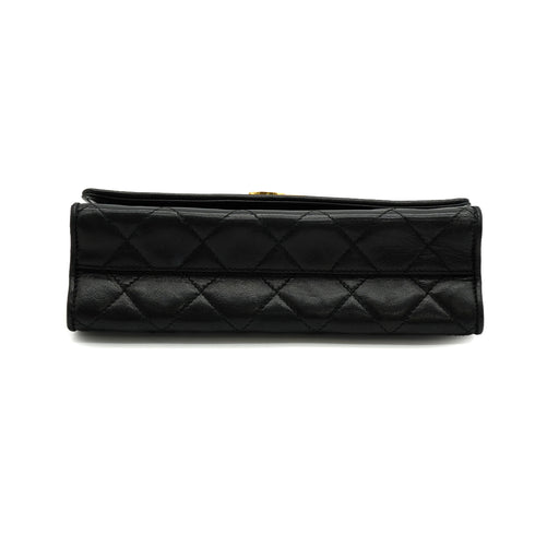 VINTAGE CHANEL MATELASSE HAND BAG BLACK LAMB SKIN GOLD HARDWARE 90340138