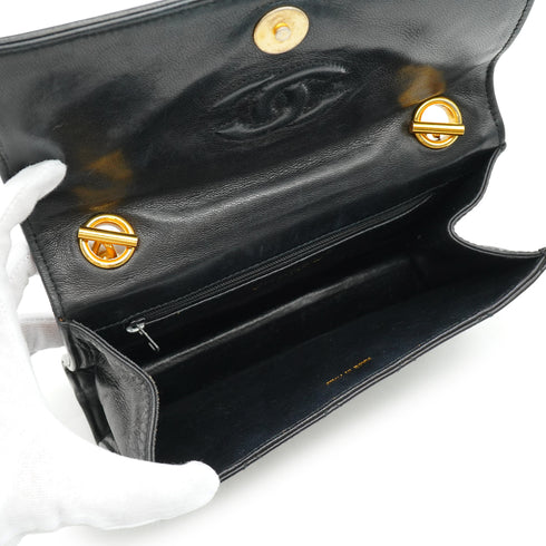 VINTAGE CHANEL MATELASSE HAND BAG BLACK LAMB SKIN GOLD HARDWARE 90340138