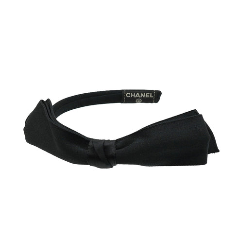 VINTAGE CHANEL HEADBAND RIBBON BLACK SATIN HAIR ACCESSORY 90338900