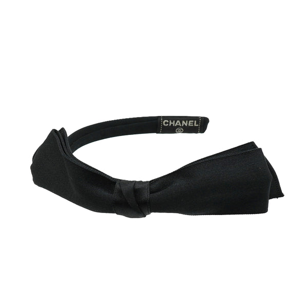 VINTAGE CHANEL HEADBAND RIBBON BLACK SATIN HAIR ACCESSORY 90338900