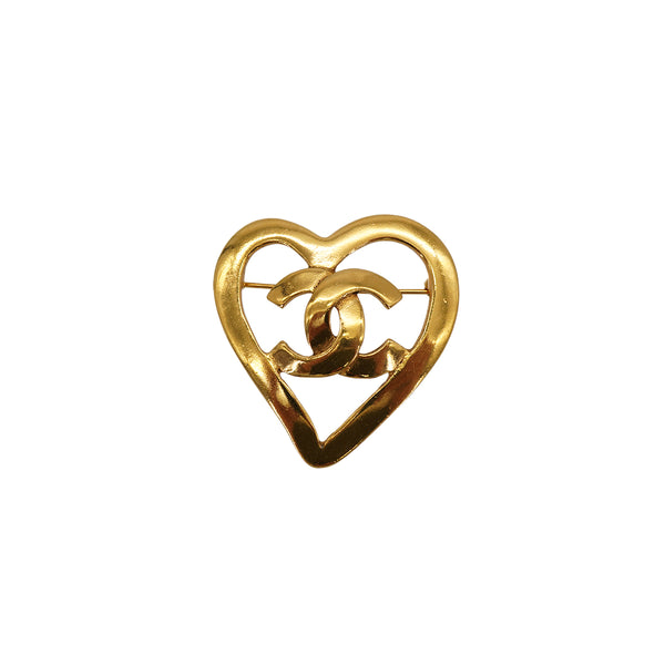VINTAGE CHANEL HEART COCOMARK BROOCH GOLD ACCESSORY 95P 90326614