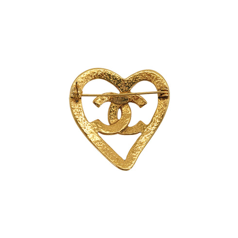 VINTAGE CHANEL HEART COCOMARK BROOCH GOLD ACCESSORY 95P 90326614