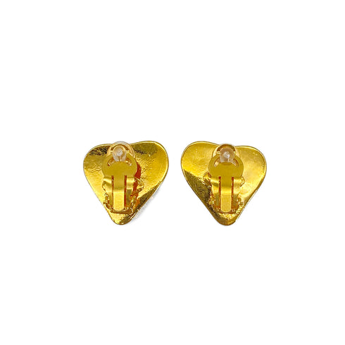 VINTAGE CHANEL HEART EARRINGS COCOMARK GOLD ACCESSORY 93P 90322159