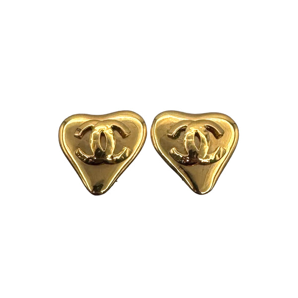 VINTAGE CHANEL HEART EARRINGS COCOMARK GOLD ACCESSORY 93P 90323107