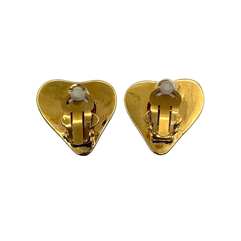 VINTAGE CHANEL HEART EARRINGS COCOMARK GOLD ACCESSORY 93P 90323107