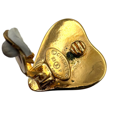 VINTAGE CHANEL HEART EARRINGS COCOMARK GOLD ACCESSORY 93P 90323107