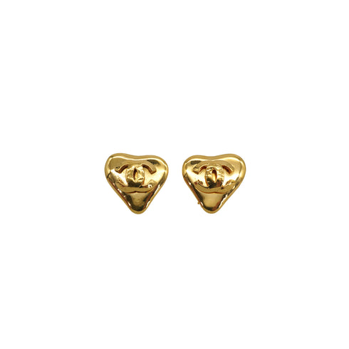 VINTAGE CHANEL HEART EARRINGS COCOMARK GOLD ACCESSORY 93P 90337668