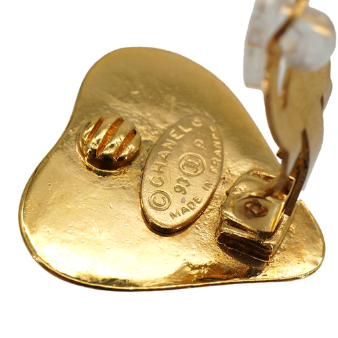 VINTAGE CHANEL HEART EARRINGS COCOMARK GOLD ACCESSORY 93P 90337668