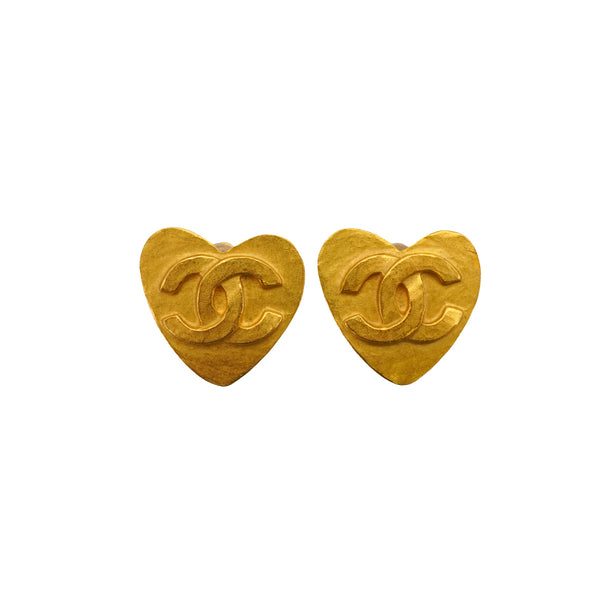 VINTAGE CHANEL HEART EARRINGS COCOMARK GOLD ACCESSORY 95P 90334241