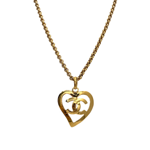 VINTAGE CHANEL HEART NECKLACE COCOMARK GOLD ACCESSORY 95P 90323097