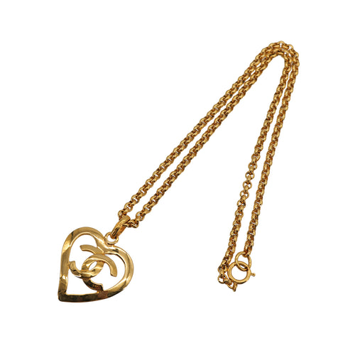 VINTAGE CHANEL HEART NECKLACE COCOMARK GOLD ACCESSORY 95P 90323138