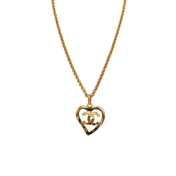 VINTAGE CHANEL HEART NECKLACE COCOMARK GOLD ACCESSORY 95P 90323138