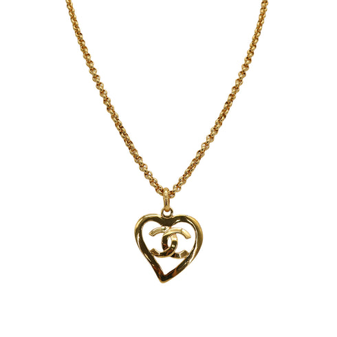 VINTAGE CHANEL HEART NECKLACE COCOMARK GOLD ACCESSORY 95P 90335616