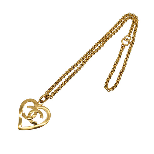 VINTAGE CHANEL HEART NECKLACE COCOMARK GOLD ACCESSORY 95P 90335629