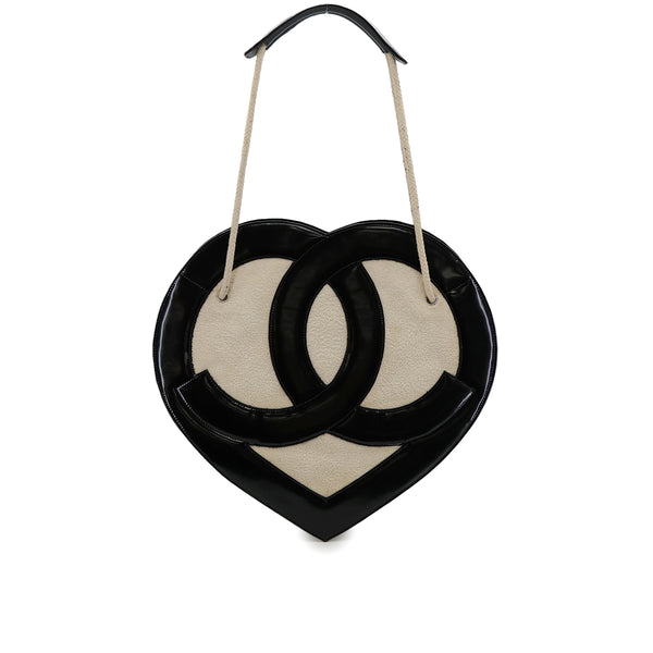 VINTAGE CHANEL COCOMARK HEART TOTE BAG BLACK WHITE ENAMEL PILE 90313412