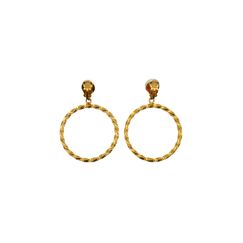 VINTAGE CHANEL HOOP EARRINGS FAKE PEARL COCOMARK GOLD ACCESSORY 97P 90343339