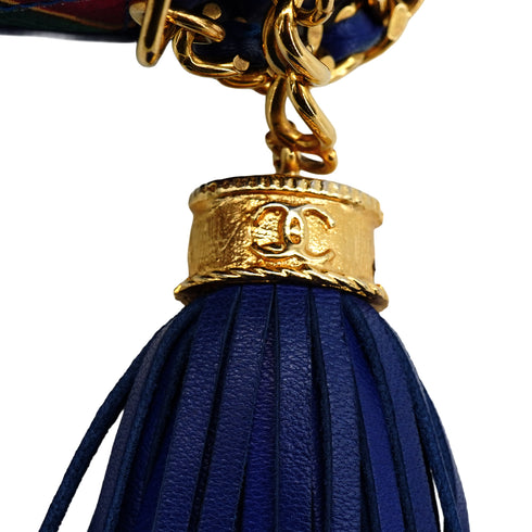 VINTAGE CHANEL JEWELRY PATTERN FRINGE MINI CHAIN SHOULDER BAG BLUE LAMB SKIN GOLD HARDWARE 90342592