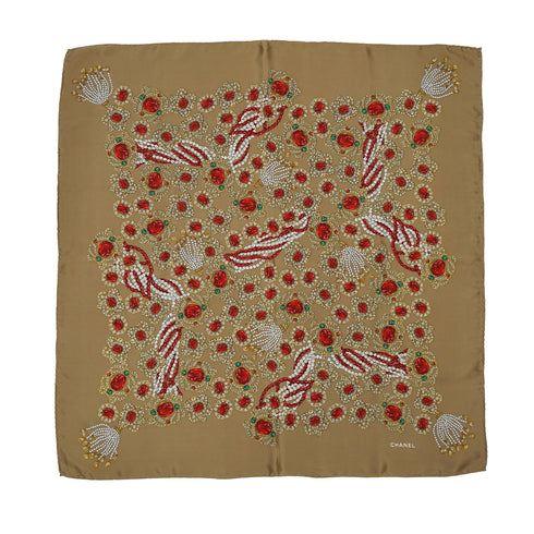 VINTAGE CHANEL JEWELRY PATTERN SCARF BEIGE SILK 90330711