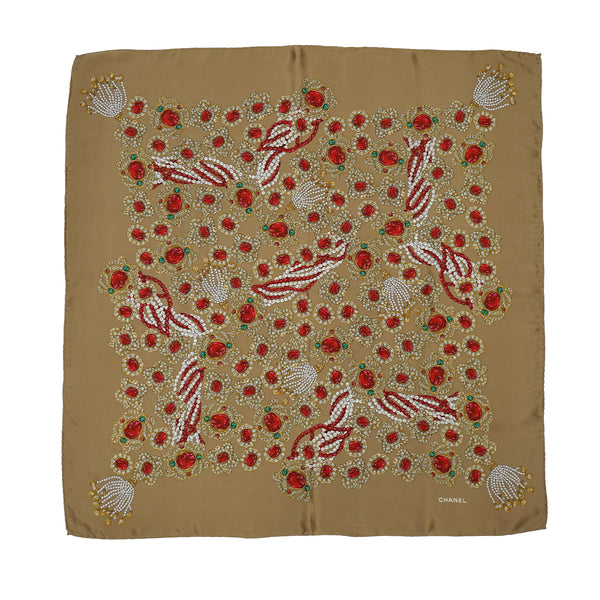 VINTAGE CHANEL JEWELRY PATTERN SCARF BEIGE SILK 90330711