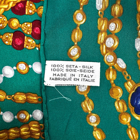 VINTAGE CHANEL JEWELRY PATTERN SCARF GREEN SILK 90329023