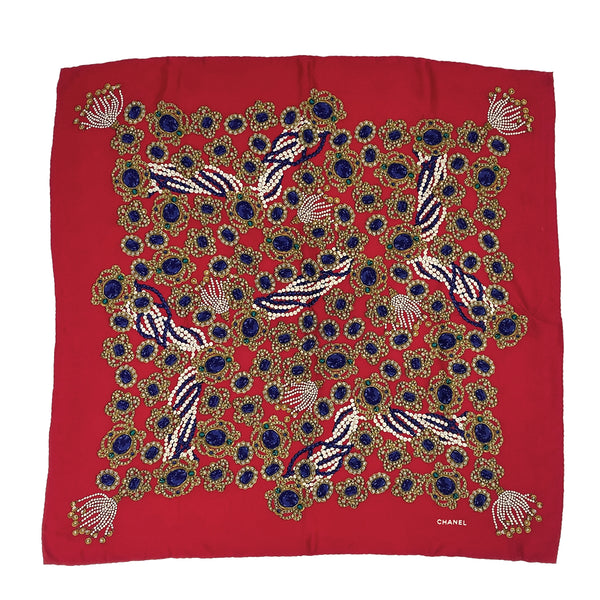 VINTAGE CHANEL JEWELRY PATTERN SCARF MULTICOLOR SILK 90322543